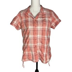 Ascend Women's Outdoor Activewear Size L Plaid Vented Fitted Zip Pocket Orange